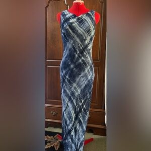 Tie-Dye Bodycon Dress in Blue and White